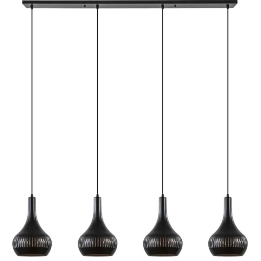 Mat zwarte eettafelhanglamp zwart met goud 4-lichts