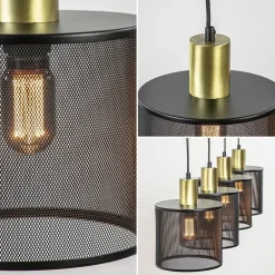 Mat zwarte eettafelhanglamp cilinder kappen met goud