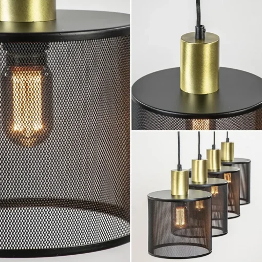 Mat zwarte eettafelhanglamp cilinder kappen met goud