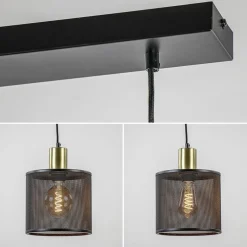Mat zwarte eettafelhanglamp cilinder kappen met goud