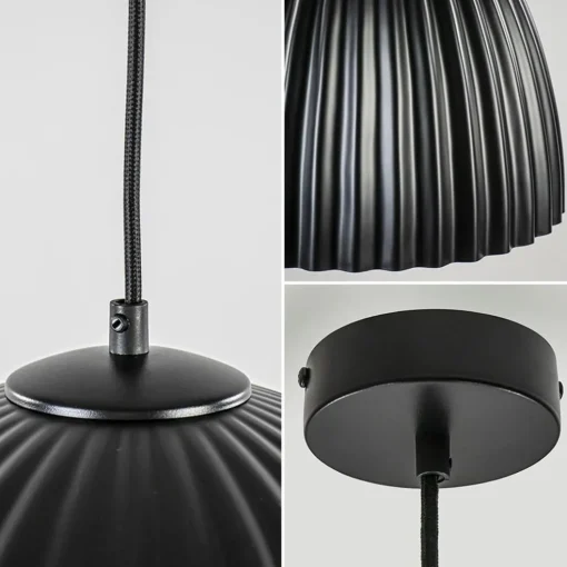 Mat zwarte hanglamp hoge koepel met relief