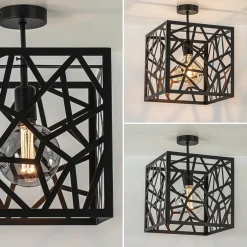 Mat zwarte plafondlamp metaal met vierkante kap