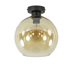 Mat zwarte plafondlamp met amber glazen bol