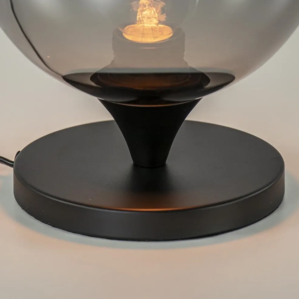 Mat zwarte tafellamp met smoke/titanium bol klein