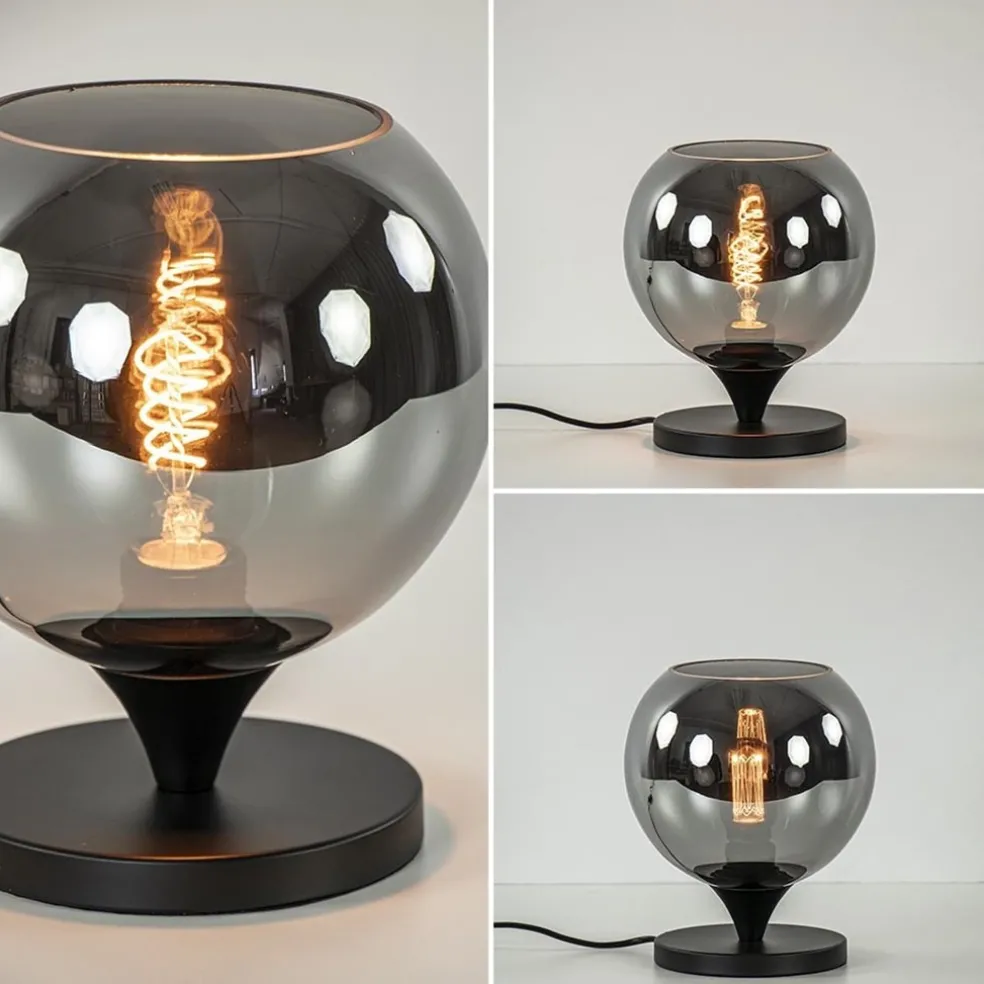 Mat zwarte tafellamp met smoke/titanium bol klein