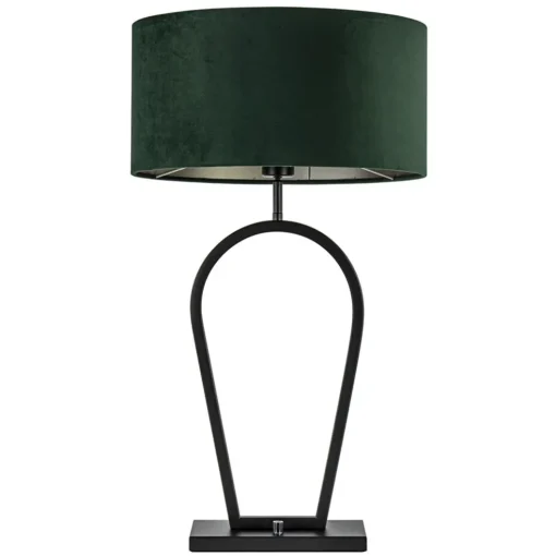 Mat zwarte tafellamp met kap velours groen