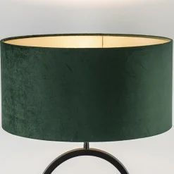 Mat zwarte tafellamp met kap velours groen