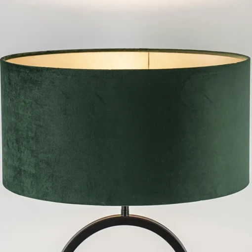 Mat zwarte tafellamp met kap velours groen