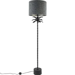 Mat zwarte vloerlamp Armata met palmbladeren