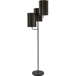 Mat zwarte vloerlamp Edisa met velvet bruine kappen