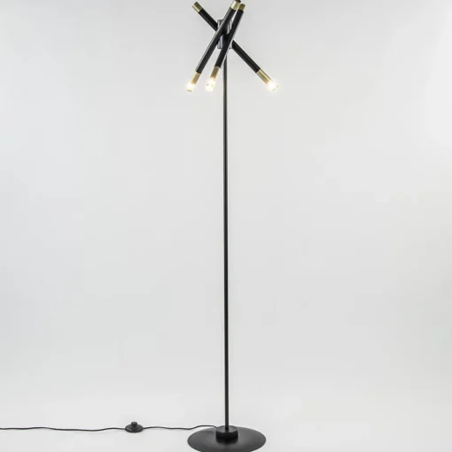 Mat zwarte vloerlamp G9 met gouden accenten