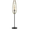 Mat zwarte vloerlamp met houten kap naturel