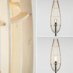 Mat zwarte vloerlamp met houten kap naturel