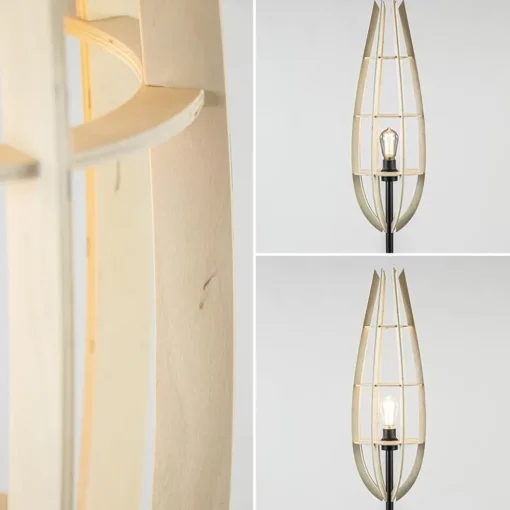 Mat zwarte vloerlamp met houten kap naturel