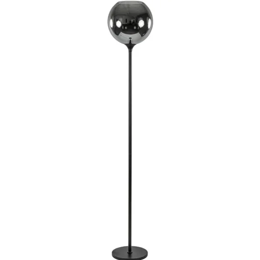 Mat zwarte vloerlamp met smoke/titanium glazen kap