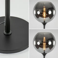 Mat zwarte vloerlamp met smoke/titanium glazen kap