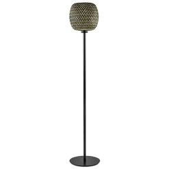 Mat zwarte vloerlamp met bamboe kap