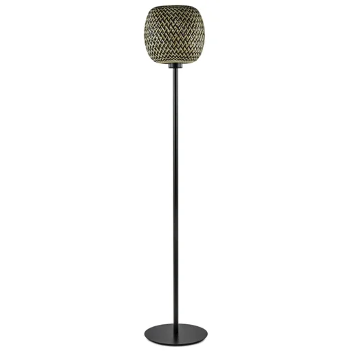 Mat zwarte vloerlamp met bamboe kap