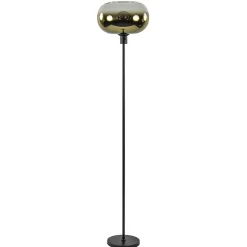 Mat zwarte vloerlamp met glazen kap helder/goud
