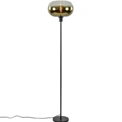 Mat zwarte vloerlamp met glazen kap helder/goud