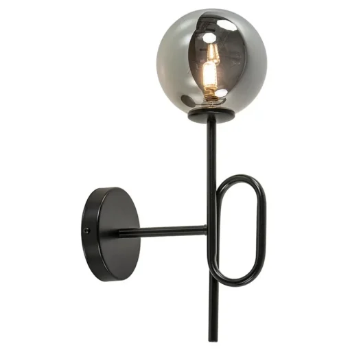 Mat zwarte wandlamp trompet met smoke glas