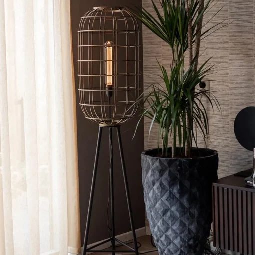 Metalen kooi vloerlamp oud-brons L&L