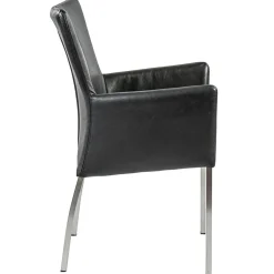 Moderne armstoel zwart leder met RVS poten