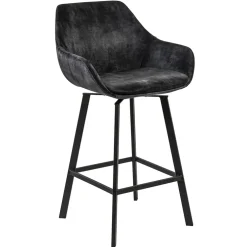 Moderne barkruk met draaibare zitting velvet antraciet
