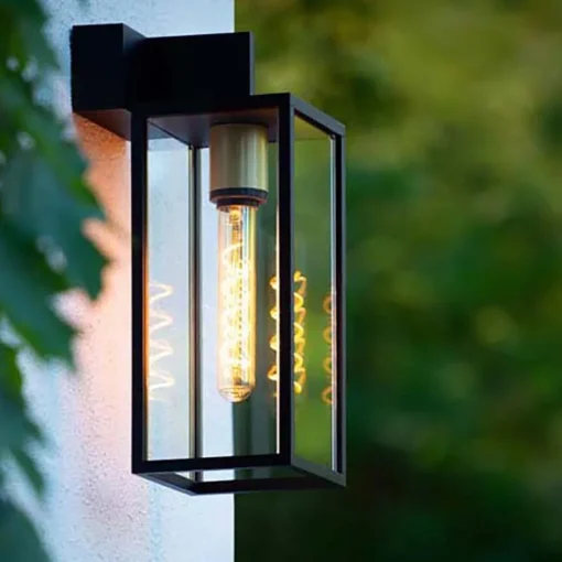 Moderne buitenlamp rechthoek zwart met goud IP54