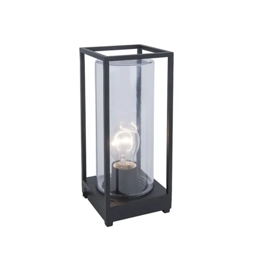 Moderne buitenlamp tafel zwart aluminium met helder glas