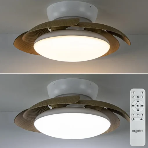 Moderne LED plafondventilator wit met houten bladen