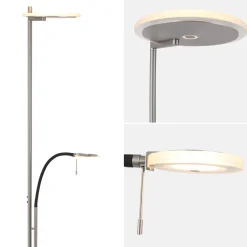 Moderne LED uplighter staal met helder glas en leesarm