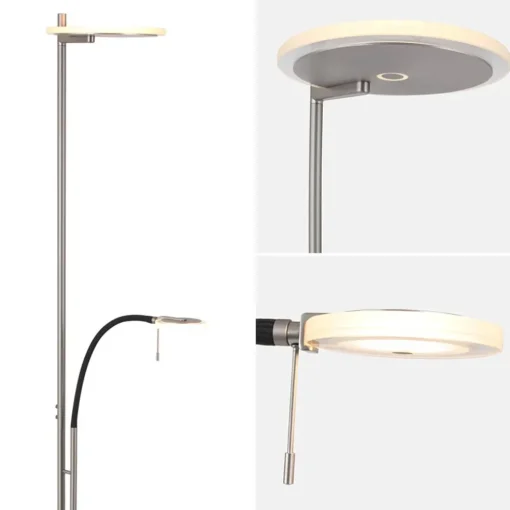 Moderne LED uplighter staal met helder glas en leesarm