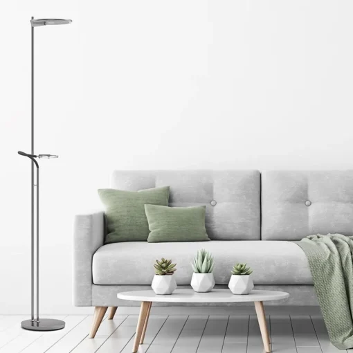 Moderne LED uplighter staal met helder glas en leesarm