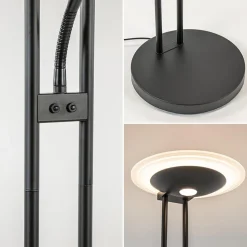 Moderne LED vloerlamp met uplighter en leeslamp mat zwart