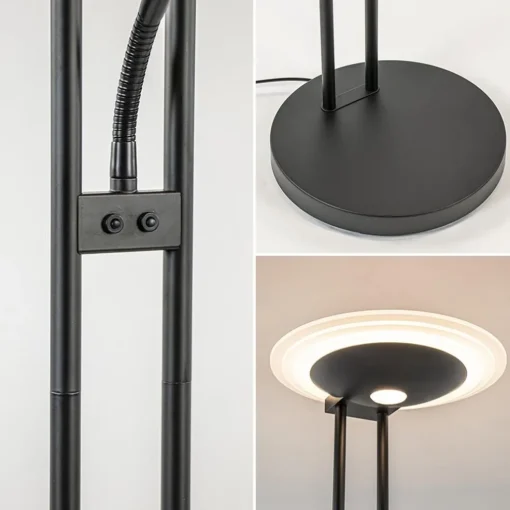 Moderne LED vloerlamp met uplighter en leeslamp mat zwart
