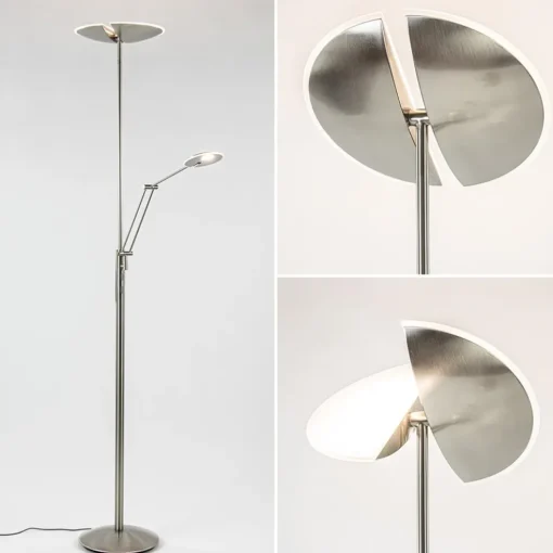 Moderne LED vloerlamp nikkel met uplighter en leeslamp