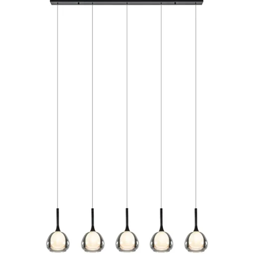 Moderne 5-lichts eettafelhanglamp zwart met dubbel glas