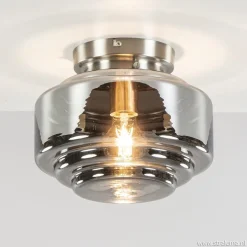 Moderne plafondlamp nikkel met smokey glas