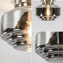 Moderne plafondlamp nikkel met smokey glas