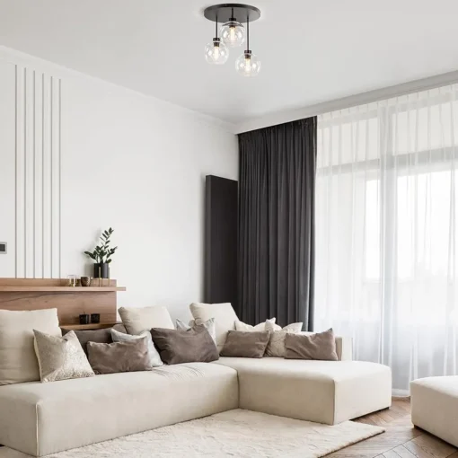Moderne plafondlamp zwart met 20 cm helder glas