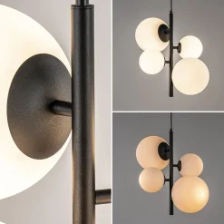 Moderne retro hanglamp zwart met witte bollen