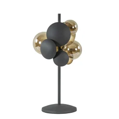Moderne tafellamp grijs/goud + amber glas