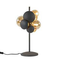 Moderne tafellamp grijs/goud + amber glas