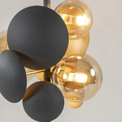 Moderne tafellamp grijs/goud + amber glas