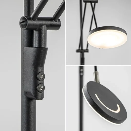 Moderne uplighter mat zwart met verstelbare leesarm