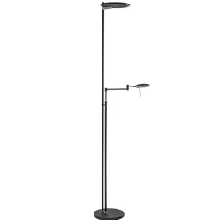 Moderne uplighter/leeslamp zwart met smoke glas