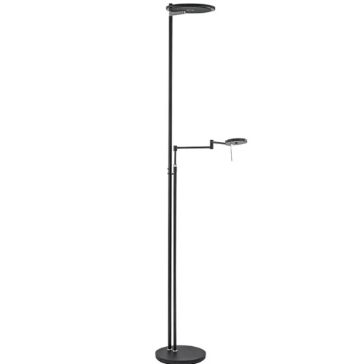 Moderne uplighter/leeslamp zwart met smoke glas