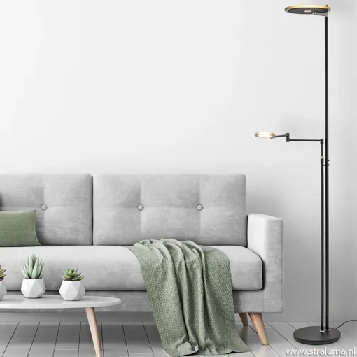 Moderne uplighter/leeslamp zwart met smoke glas
