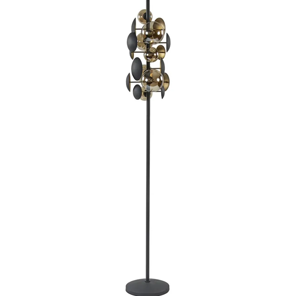 Moderne vloerlamp grijs/goud met amber glas